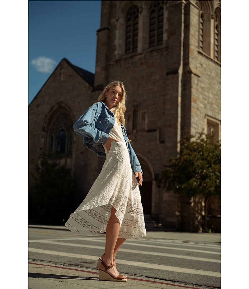 City Blues Ribbon Lace Sleeveless Bias Asymmetric Dress