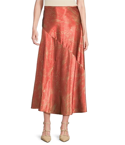 City Blues Savoy Bias Charmeuse Satin Printed A-Line Pull-On Maxi Skirt