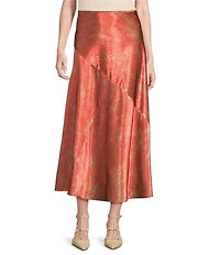 City Blues Savoy Bias Charmeuse Satin Printed A-Line Pull-On Maxi Skirt