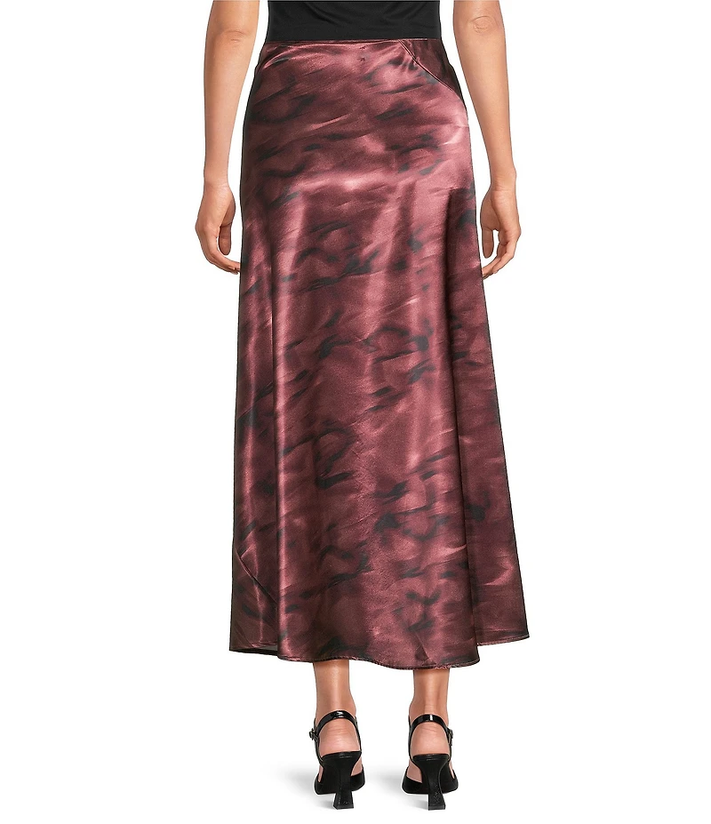 City Blues Savoy Bias Charmeuse Satin Brushstroke Print A-Line Pull-On Maxi Skirt