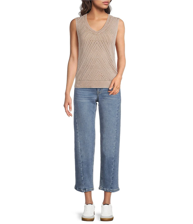 City Blues Sleeveless Acid Wash Crochet Vest