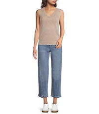 City Blues Sleeveless Acid Wash Crochet Vest