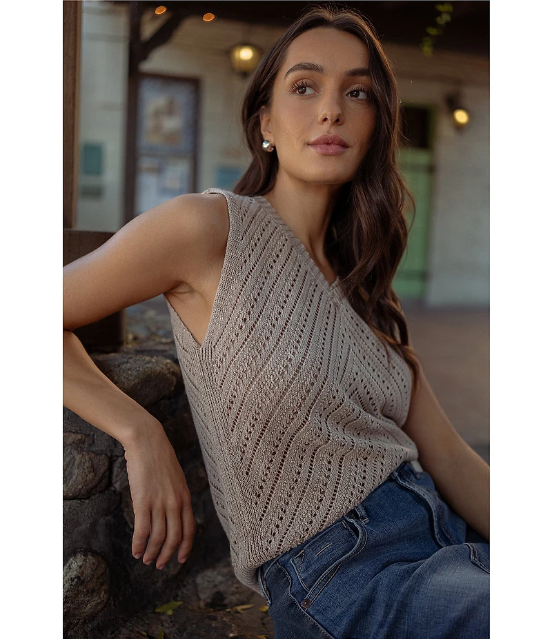 City Blues Sleeveless Acid Wash Crochet Vest