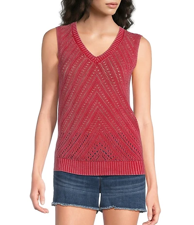 City Blues Sleeveless Acid Wash Crochet Vest