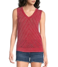 City Blues Sleeveless Acid Wash Crochet Vest