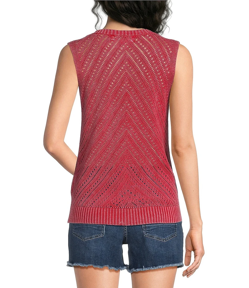 City Blues Sleeveless Acid Wash Crochet Vest