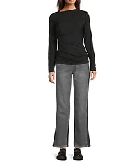 City Blues Stretch Modal Asymmetrical Neck Long Sleeve Ruched Top