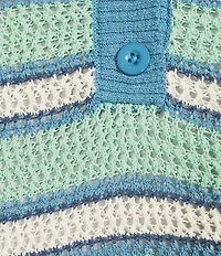 City Blues Striped Peter Pan Collar Short Sleeve Crochet Polo Top