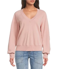 City Blues V-Neck Long Sleeve Zip-Back Cropped Knit Sweatshirt