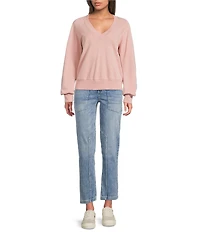 City Blues V-Neck Long Sleeve Zip-Back Cropped Knit Sweatshirt