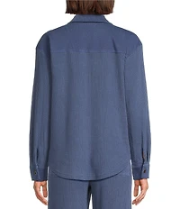 City Blues Waffle Knit Coordinating Point Collar Long Sleeve Contrast Trim Button Front Shirt
