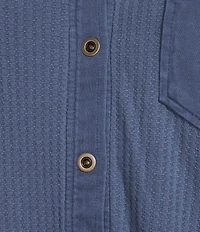 City Blues Waffle Knit Coordinating Point Collar Long Sleeve Contrast Trim Button Front Shirt