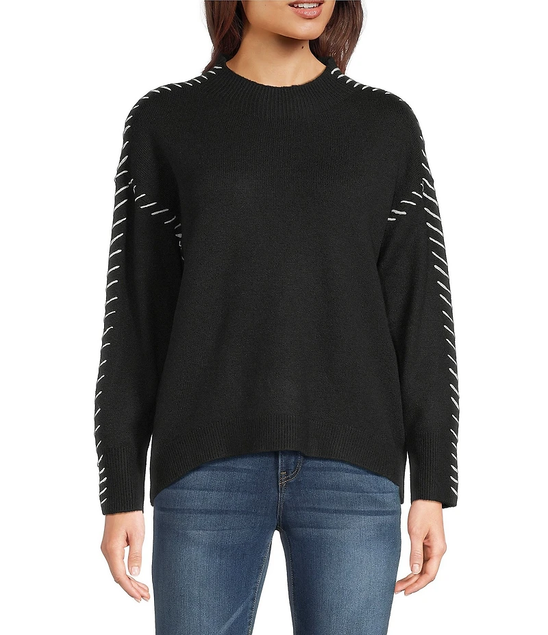 City Blues Whipstitch Mock Neck Long Sleeve Knit Sweater