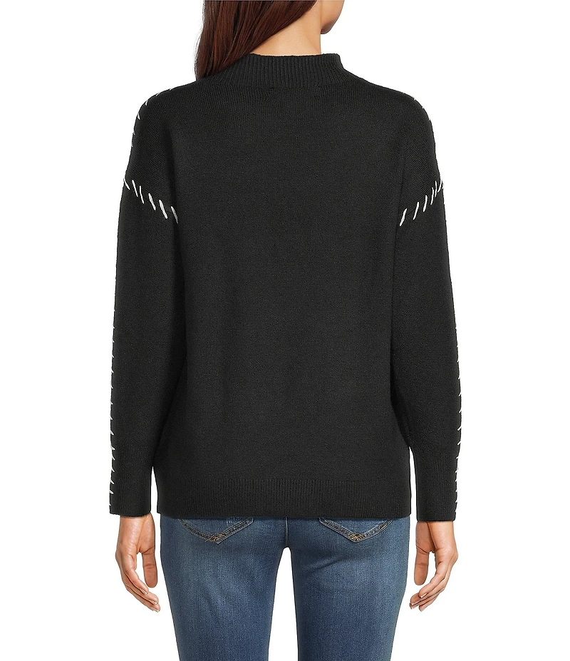 City Blues Whipstitch Mock Neck Long Sleeve Knit Sweater