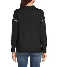 City Blues Whipstitch Mock Neck Long Sleeve Knit Sweater