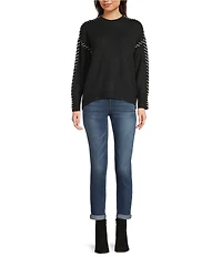 City Blues Whipstitch Mock Neck Long Sleeve Knit Sweater