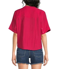 City Blues Woven Banded Collar Short Sleeve Button-Front Shirt