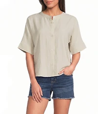 City Blues Woven Banded Collar Short Sleeve Button-Front Shirt