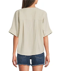 City Blues Woven Banded Collar Short Sleeve Button-Front Shirt