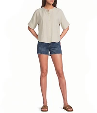 City Blues Woven Banded Collar Short Sleeve Button-Front Shirt