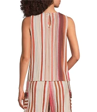 City Blues Woven Mitered Streipe Crochet Side Panel Sleeveless A-Line Top