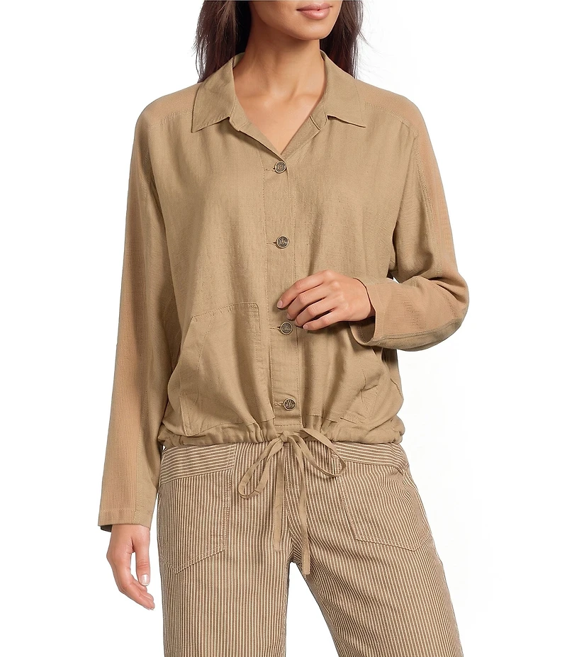 City Blues Woven Stripe Point Collar Long Sleeve Button Front Jacket