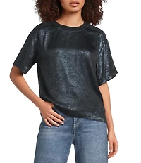 City Blues Woven Tie-Dye Crew Neck Short Sleeve Zip Back T-Shirt