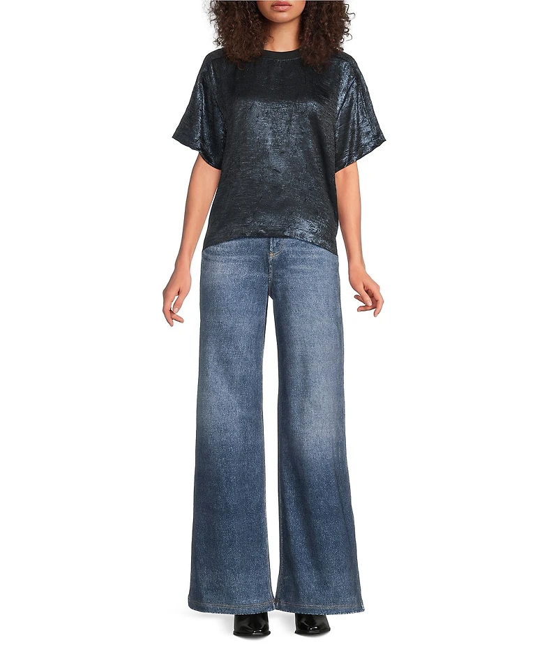 City Blues Woven Tie-Dye Crew Neck Short Sleeve Zip Back T-Shirt