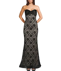 City Vibe Sequin Embellished Lace Strapless Twist Front Ballgown