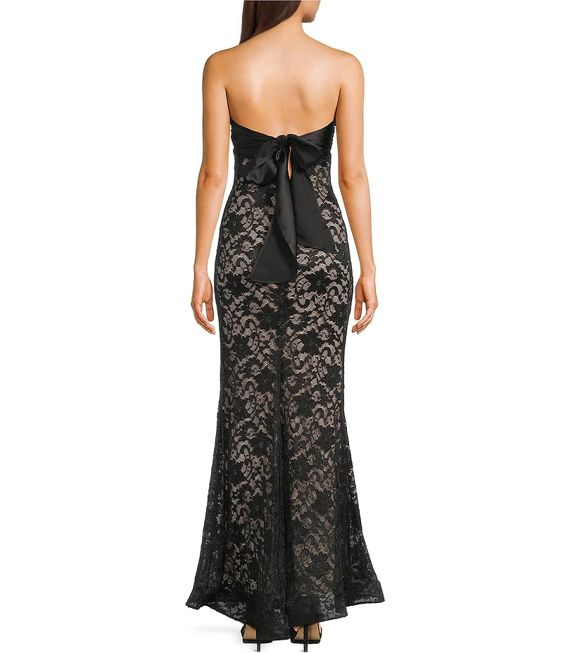 City Vibe Sequin Embellished Lace Strapless Twist Front Ballgown