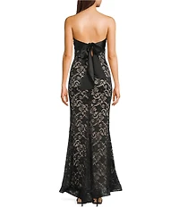 City Vibe Sequin Embellished Lace Strapless Twist Front Ballgown