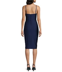 City Vibe Appliqued Draped Neck Ruched Slim Knee Length Dress