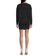 City Vibe Bow Accented Oversized Long Sleeve Sweater & Coordinating Skirt Set