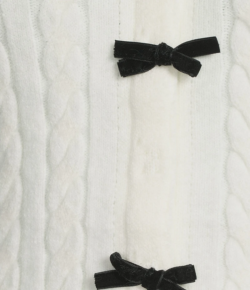 City Vibe Bow Trimmed Long Sleeve Cardigan & Coordinating Flounce Hem Skirt Set