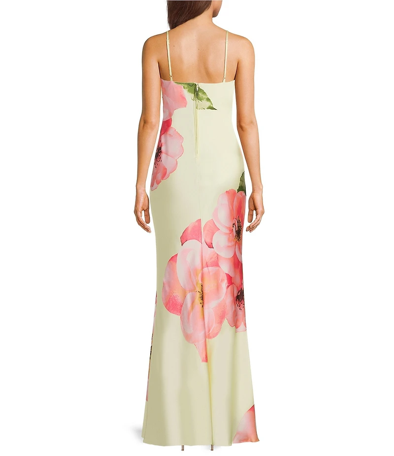 City Vibe Exploded Floral Print Drape Front A-Line Long Dress