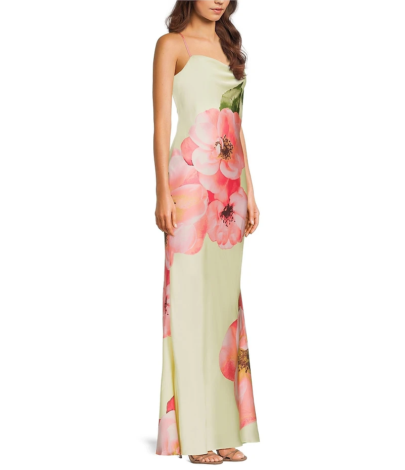 City Vibe Exploded Floral Print Drape Front A-Line Long Dress