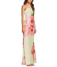 City Vibe Exploded Floral Print Drape Front A-Line Long Dress