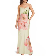City Vibe Exploded Floral Print Drape Front A-Line Long Dress