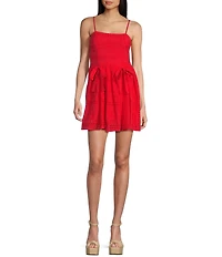 City Vibe Eyelet Embroidered Sleeveless Bow Accent Dress