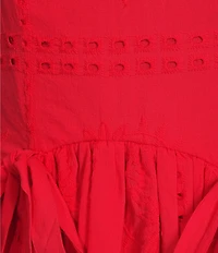City Vibe Eyelet Embroidered Sleeveless Bow Accent Dress