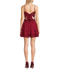 City Vibe Floral Jacquard Square Neck Asymmetric Layered Ruffle Tie Back Dress