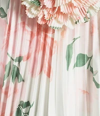 City Vibe Floral Print Plunging V-Neck Rosette Pleated Dress