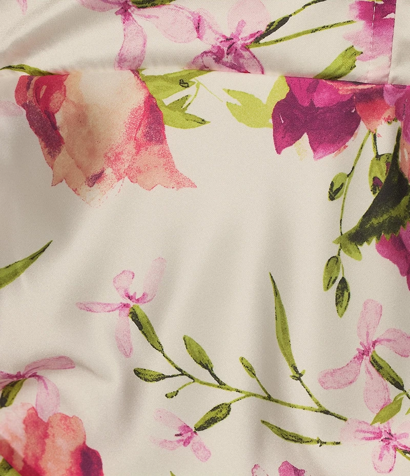 City Vibe Floral Print Strapless Sweetheart Neck Side Cascade Ruffle Dress