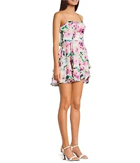 City Vibe Floral Printed Asymmetrical Layered Tie Back Dress
