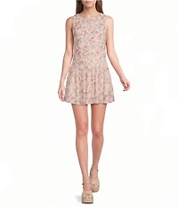 City Vibe Floral Printed Boat Neck Button Front Drop Waist Dress