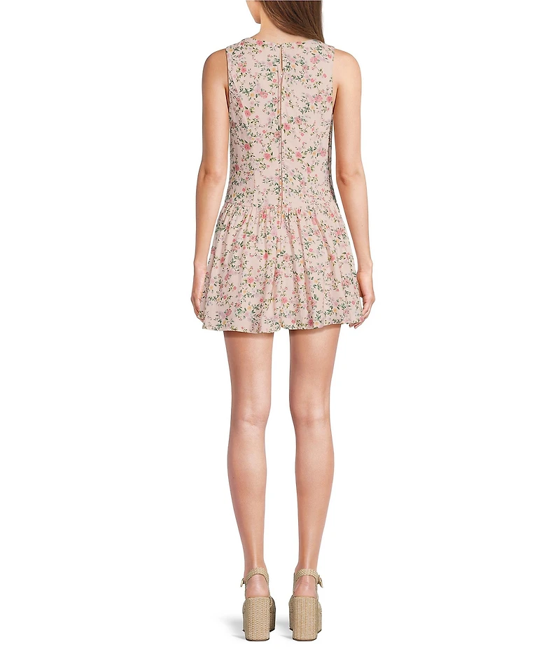 City Vibe Floral Printed Boat Neck Button Front Drop Waist Dress