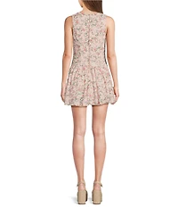 City Vibe Floral Printed Boat Neck Button Front Drop Waist Dress