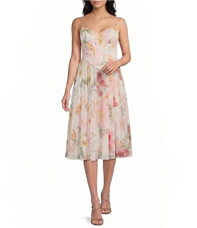 City Vibe Floral Printed Corset Midi Dress