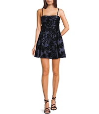 City Vibe Floral Printed Flocked Satin Pleated Tube Bodice Bow Back Dress