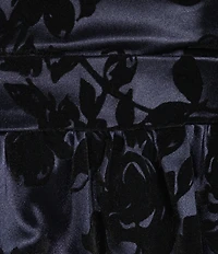 City Vibe Floral Printed Flocked Satin Pleated Tube Bodice Bow Back Dress